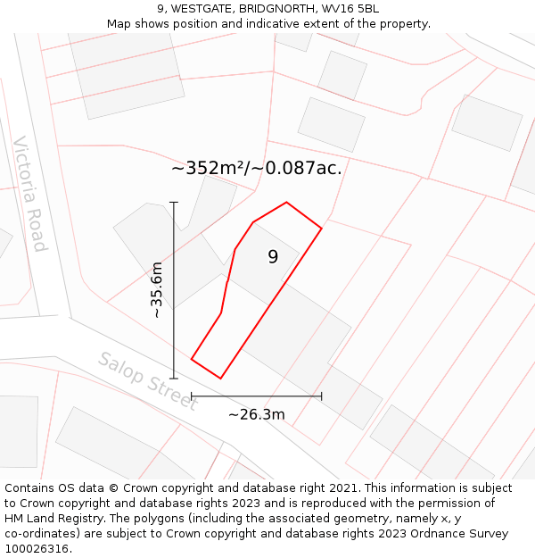 9, WESTGATE, BRIDGNORTH, WV16 5BL: Plot and title map