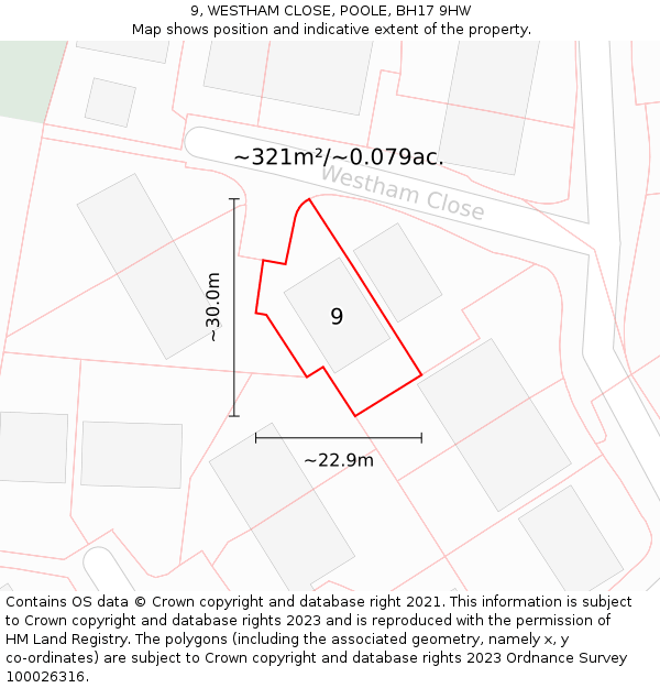 9, WESTHAM CLOSE, POOLE, BH17 9HW: Plot and title map