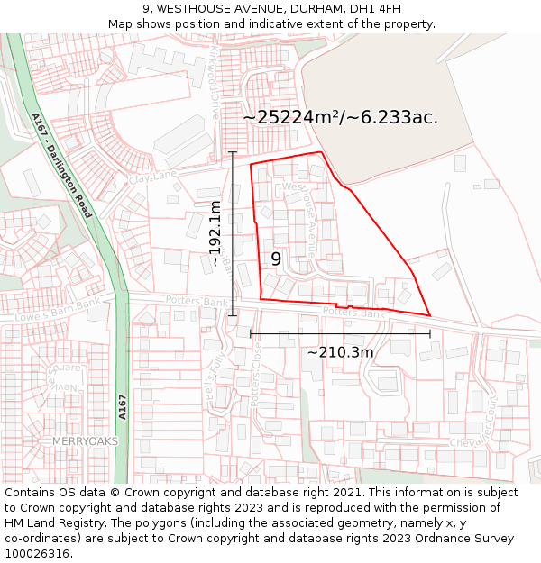 9, WESTHOUSE AVENUE, DURHAM, DH1 4FH: Plot and title map
