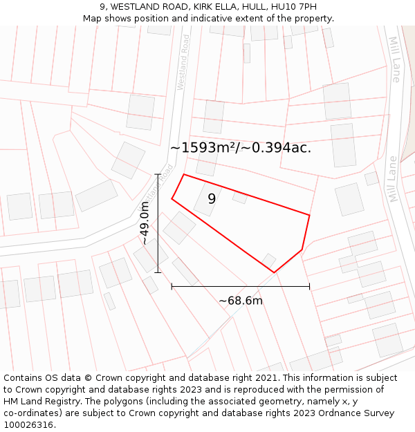 9, WESTLAND ROAD, KIRK ELLA, HULL, HU10 7PH: Plot and title map