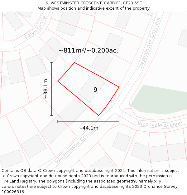 9, WESTMINSTER CRESCENT, CARDIFF, CF23 6SE: Plot and title map