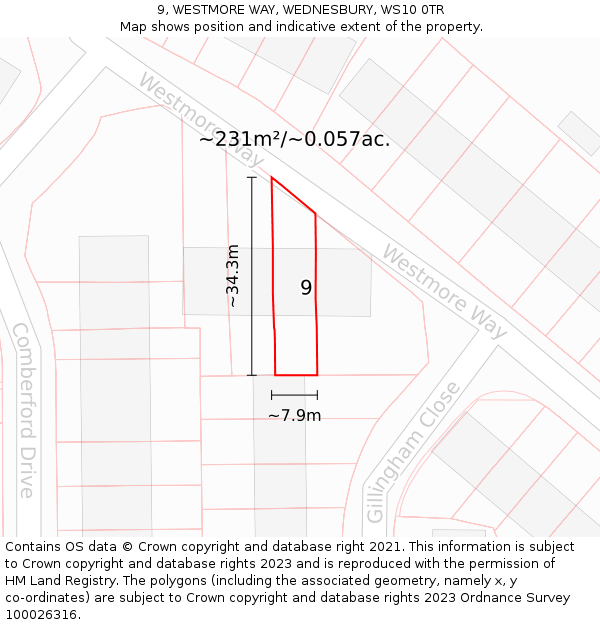 9, WESTMORE WAY, WEDNESBURY, WS10 0TR: Plot and title map