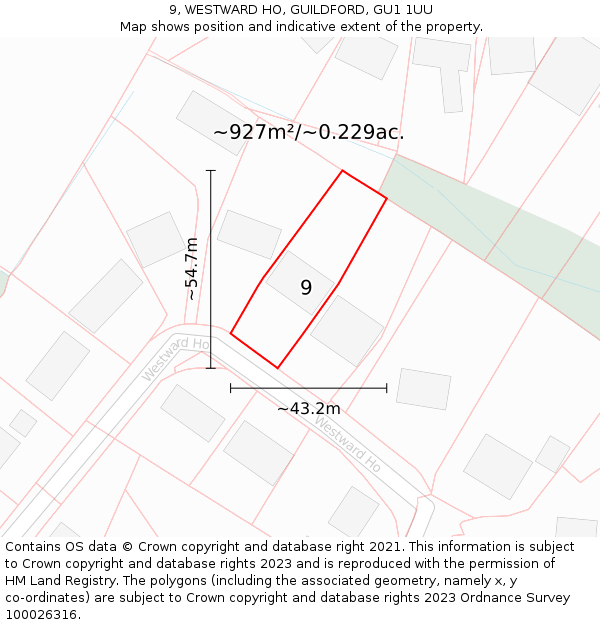 9, WESTWARD HO, GUILDFORD, GU1 1UU: Plot and title map