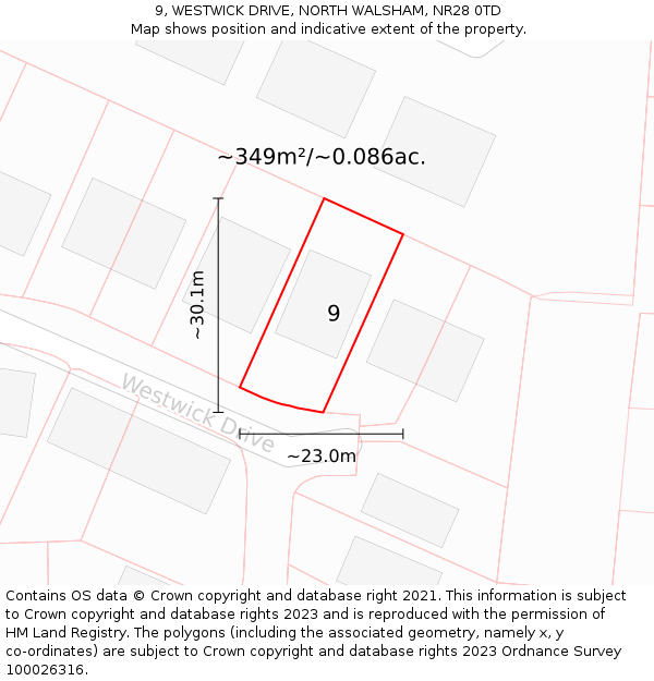 9, WESTWICK DRIVE, NORTH WALSHAM, NR28 0TD: Plot and title map