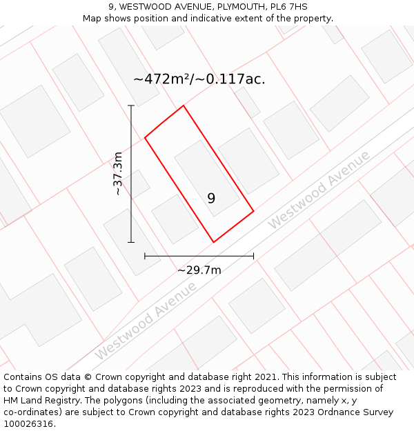 9, WESTWOOD AVENUE, PLYMOUTH, PL6 7HS: Plot and title map