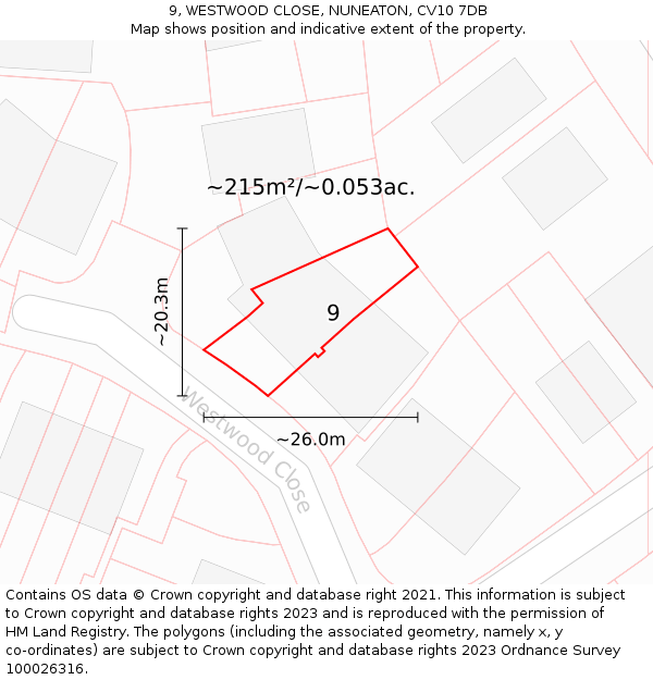 9, WESTWOOD CLOSE, NUNEATON, CV10 7DB: Plot and title map