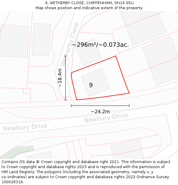 9, WETHERBY CLOSE, CHIPPENHAM, SN14 0SU: Plot and title map