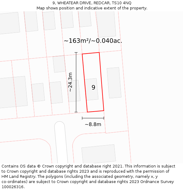 9, WHEATEAR DRIVE, REDCAR, TS10 4NQ: Plot and title map