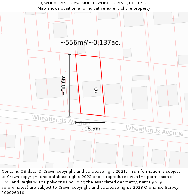 9, WHEATLANDS AVENUE, HAYLING ISLAND, PO11 9SG: Plot and title map