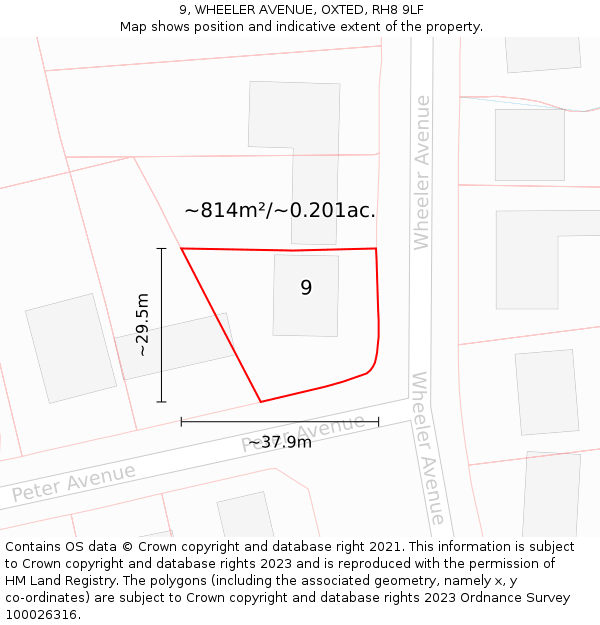 9, WHEELER AVENUE, OXTED, RH8 9LF: Plot and title map