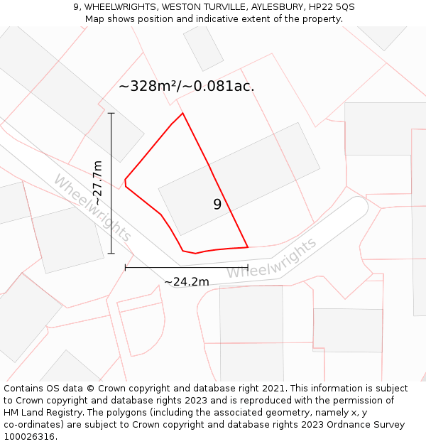 9, WHEELWRIGHTS, WESTON TURVILLE, AYLESBURY, HP22 5QS: Plot and title map