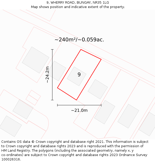 9, WHERRY ROAD, BUNGAY, NR35 1LG: Plot and title map