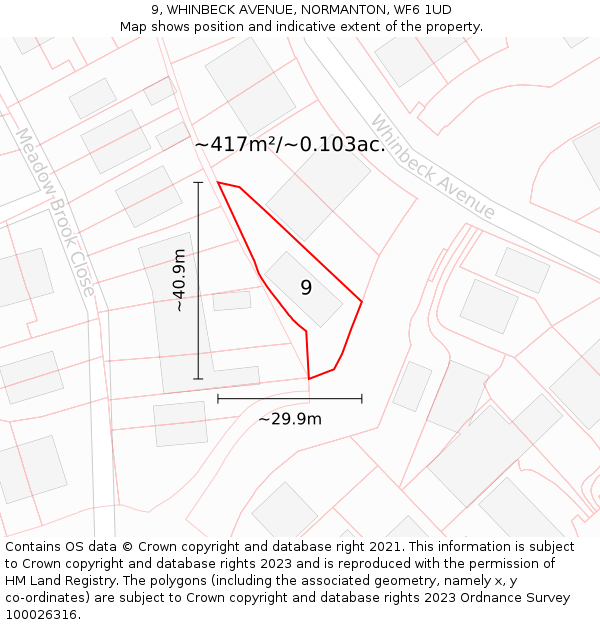 9, WHINBECK AVENUE, NORMANTON, WF6 1UD: Plot and title map