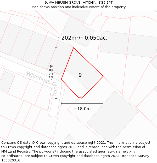 9, WHINBUSH GROVE, HITCHIN, SG5 1PT: Plot and title map