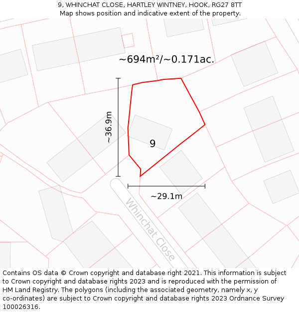 9, WHINCHAT CLOSE, HARTLEY WINTNEY, HOOK, RG27 8TT: Plot and title map