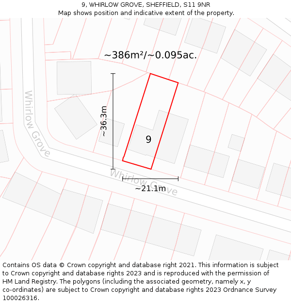 9, WHIRLOW GROVE, SHEFFIELD, S11 9NR: Plot and title map