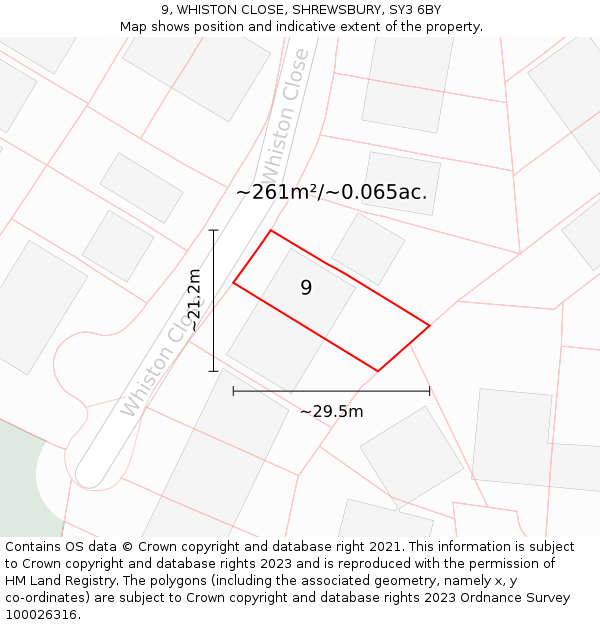9, WHISTON CLOSE, SHREWSBURY, SY3 6BY: Plot and title map