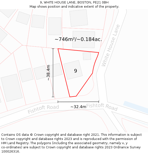 9, WHITE HOUSE LANE, BOSTON, PE21 0BH: Plot and title map