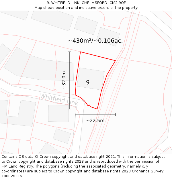 9, WHITFIELD LINK, CHELMSFORD, CM2 9QF: Plot and title map