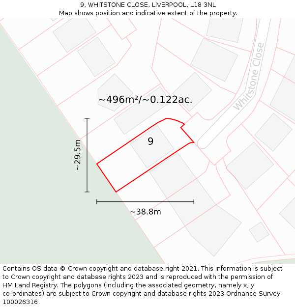 9, WHITSTONE CLOSE, LIVERPOOL, L18 3NL: Plot and title map