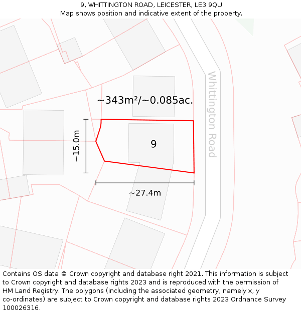 9, WHITTINGTON ROAD, LEICESTER, LE3 9QU: Plot and title map