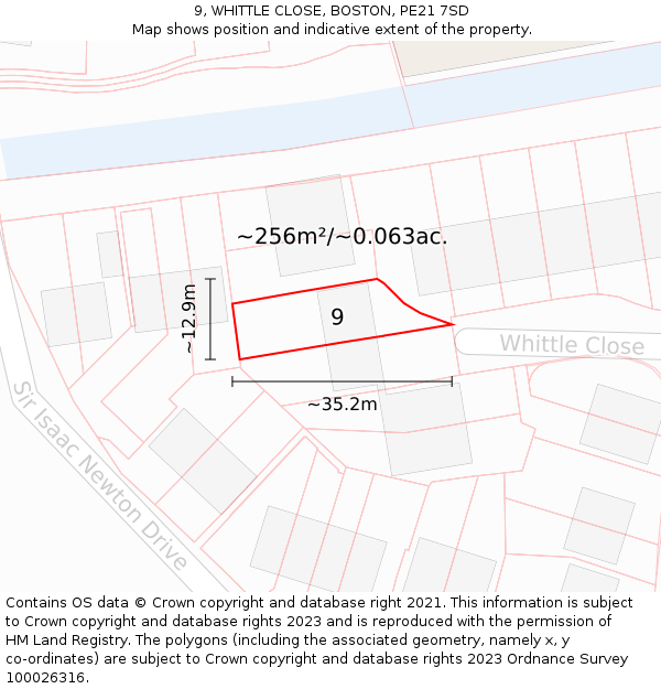 9, WHITTLE CLOSE, BOSTON, PE21 7SD: Plot and title map