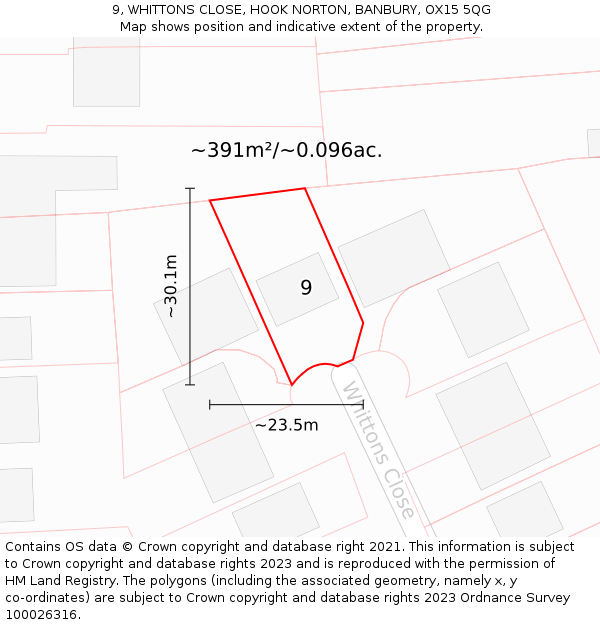 9, WHITTONS CLOSE, HOOK NORTON, BANBURY, OX15 5QG: Plot and title map