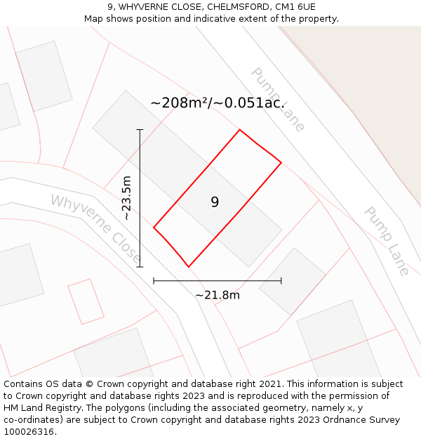 9, WHYVERNE CLOSE, CHELMSFORD, CM1 6UE: Plot and title map