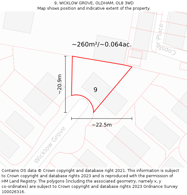 9, WICKLOW GROVE, OLDHAM, OL8 3WD: Plot and title map