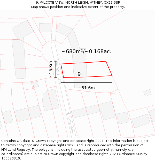 9, WILCOTE VIEW, NORTH LEIGH, WITNEY, OX29 6SF: Plot and title map