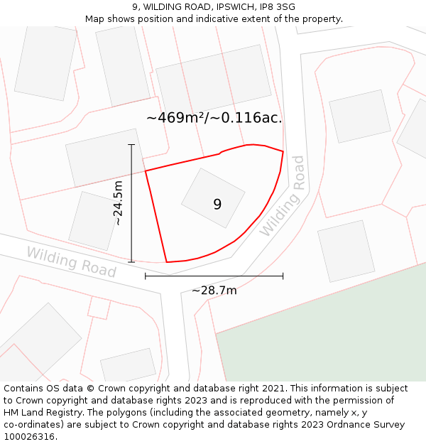 9, WILDING ROAD, IPSWICH, IP8 3SG: Plot and title map