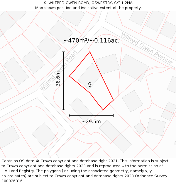 9, WILFRED OWEN ROAD, OSWESTRY, SY11 2NA: Plot and title map