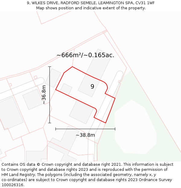 9, WILKES DRIVE, RADFORD SEMELE, LEAMINGTON SPA, CV31 1WF: Plot and title map