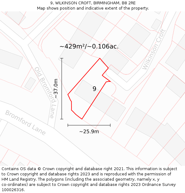 9, WILKINSON CROFT, BIRMINGHAM, B8 2RE: Plot and title map