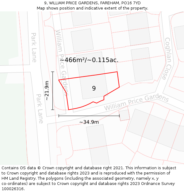 9, WILLIAM PRICE GARDENS, FAREHAM, PO16 7YD: Plot and title map