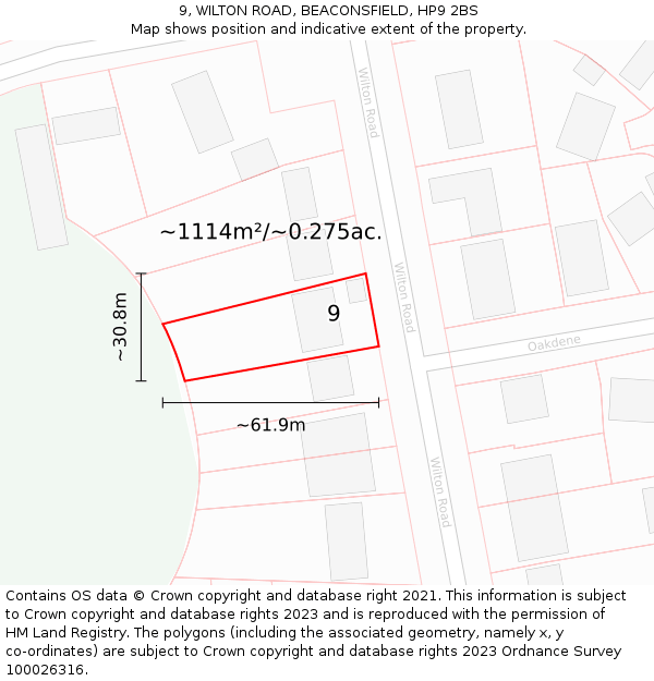 9, WILTON ROAD, BEACONSFIELD, HP9 2BS: Plot and title map