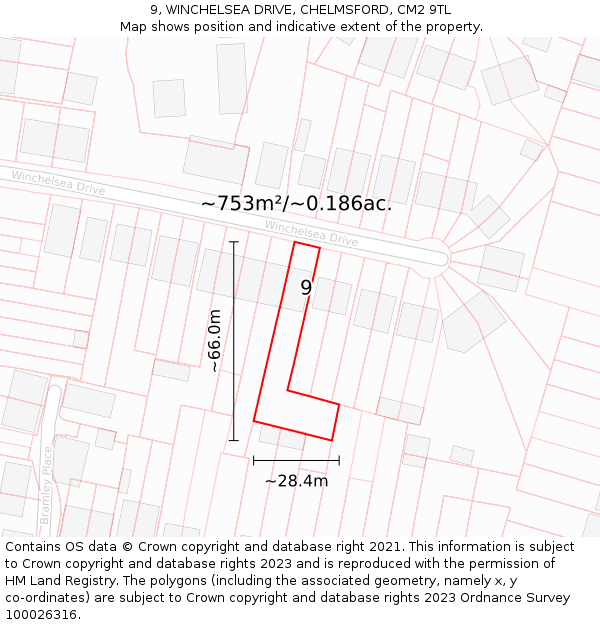 9, WINCHELSEA DRIVE, CHELMSFORD, CM2 9TL: Plot and title map