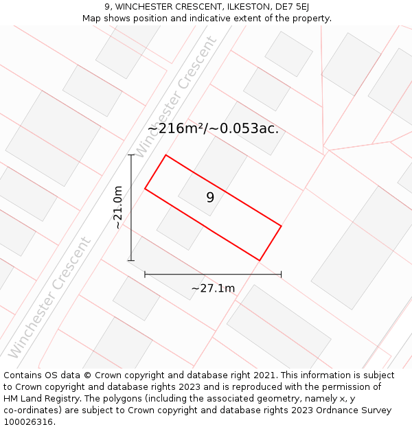 9, WINCHESTER CRESCENT, ILKESTON, DE7 5EJ: Plot and title map