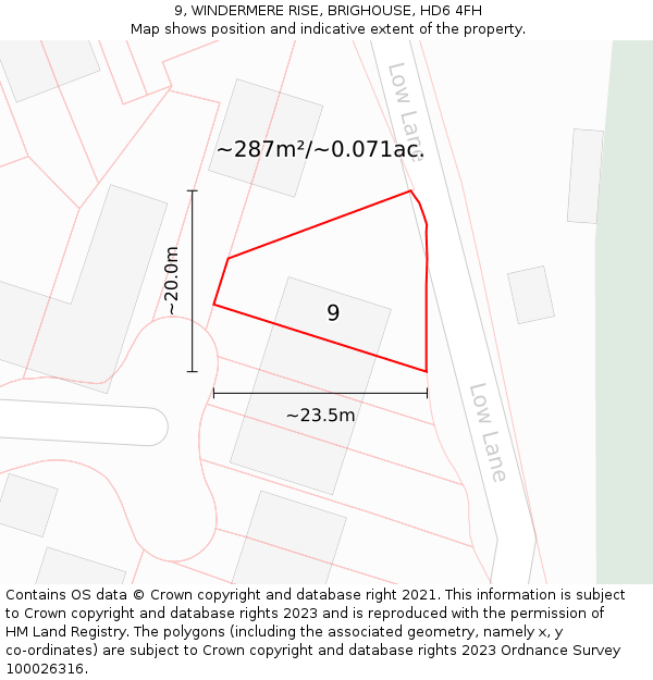 9, WINDERMERE RISE, BRIGHOUSE, HD6 4FH: Plot and title map