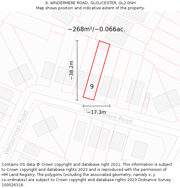 9, WINDERMERE ROAD, GLOUCESTER, GL2 0NH: Plot and title map