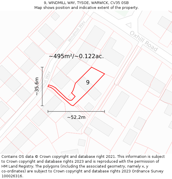 9, WINDMILL WAY, TYSOE, WARWICK, CV35 0SB: Plot and title map