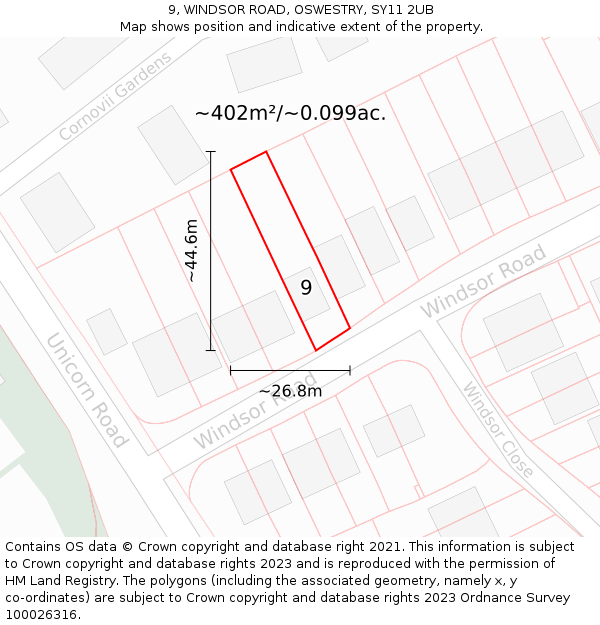9, WINDSOR ROAD, OSWESTRY, SY11 2UB: Plot and title map