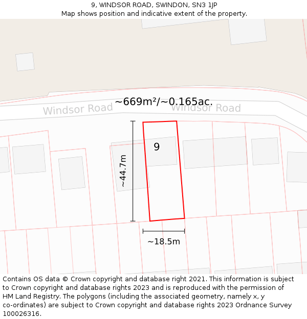 9, WINDSOR ROAD, SWINDON, SN3 1JP: Plot and title map