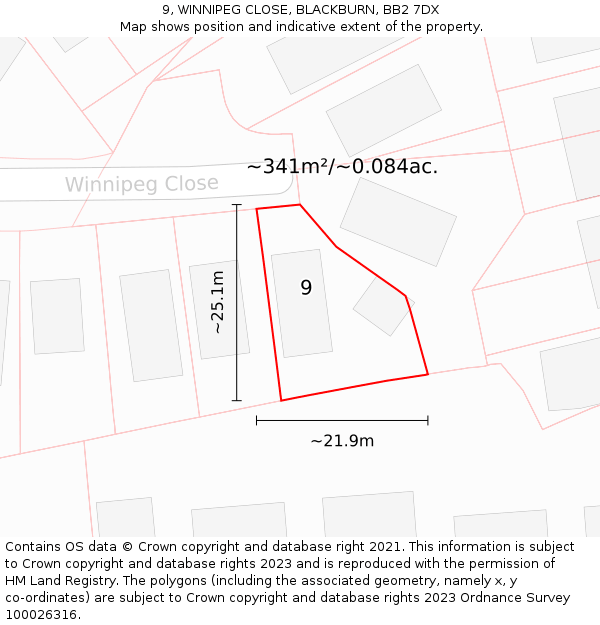 9, WINNIPEG CLOSE, BLACKBURN, BB2 7DX: Plot and title map