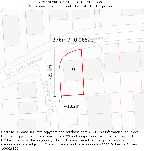9, WINSFORD AVENUE, EASTLEIGH, SO50 8JJ: Plot and title map