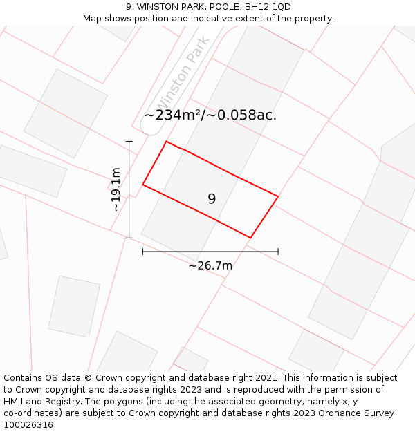 9, WINSTON PARK, POOLE, BH12 1QD: Plot and title map