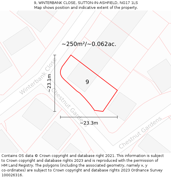 9, WINTERBANK CLOSE, SUTTON-IN-ASHFIELD, NG17 1LS: Plot and title map