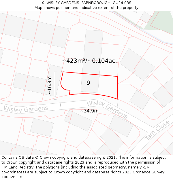 9, WISLEY GARDENS, FARNBOROUGH, GU14 0RS: Plot and title map