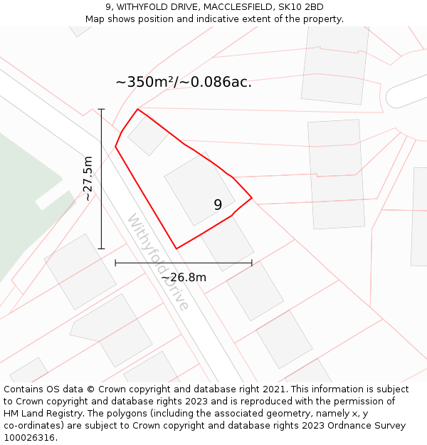 9, WITHYFOLD DRIVE, MACCLESFIELD, SK10 2BD: Plot and title map