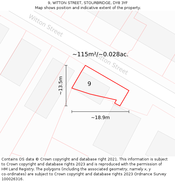 9, WITTON STREET, STOURBRIDGE, DY8 3YF: Plot and title map